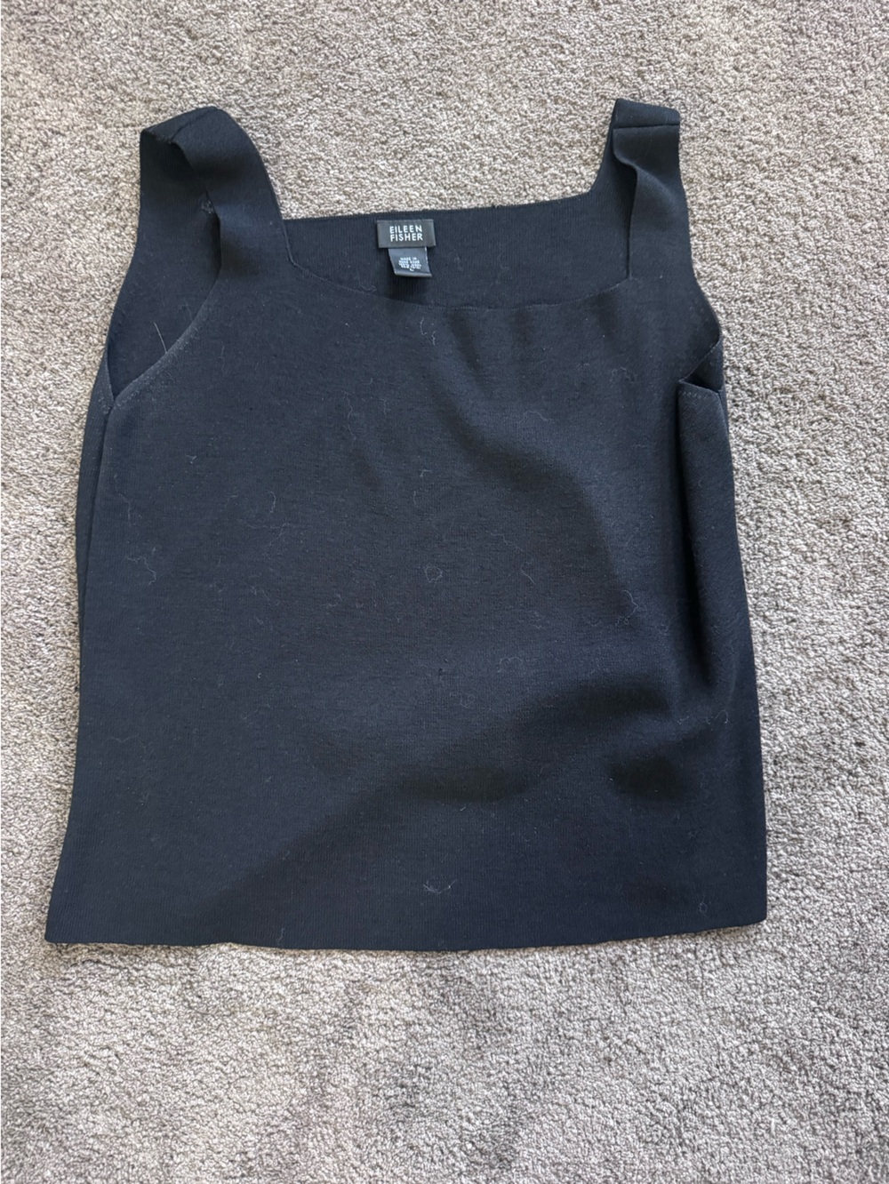 Eileen Fisher Black Square-Neck Knit Tank Top size Large